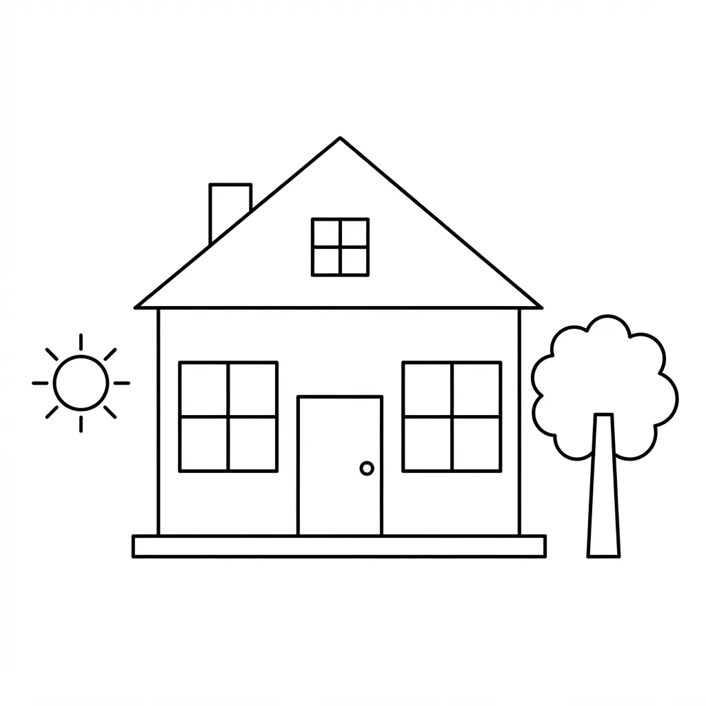Shape Coloring Page — Simple Outline with Sun and Tree
