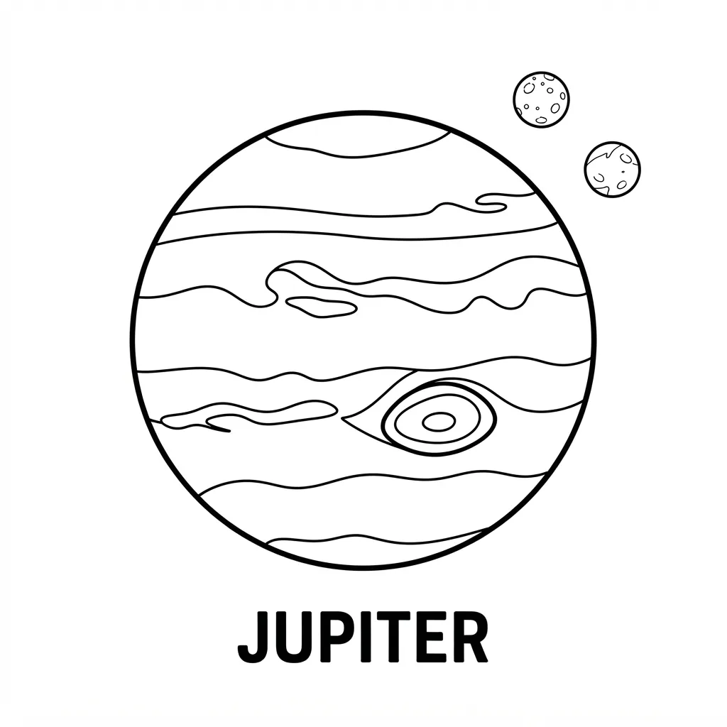 Planet Coloring Page — Jupiter with the Great Red Spot
