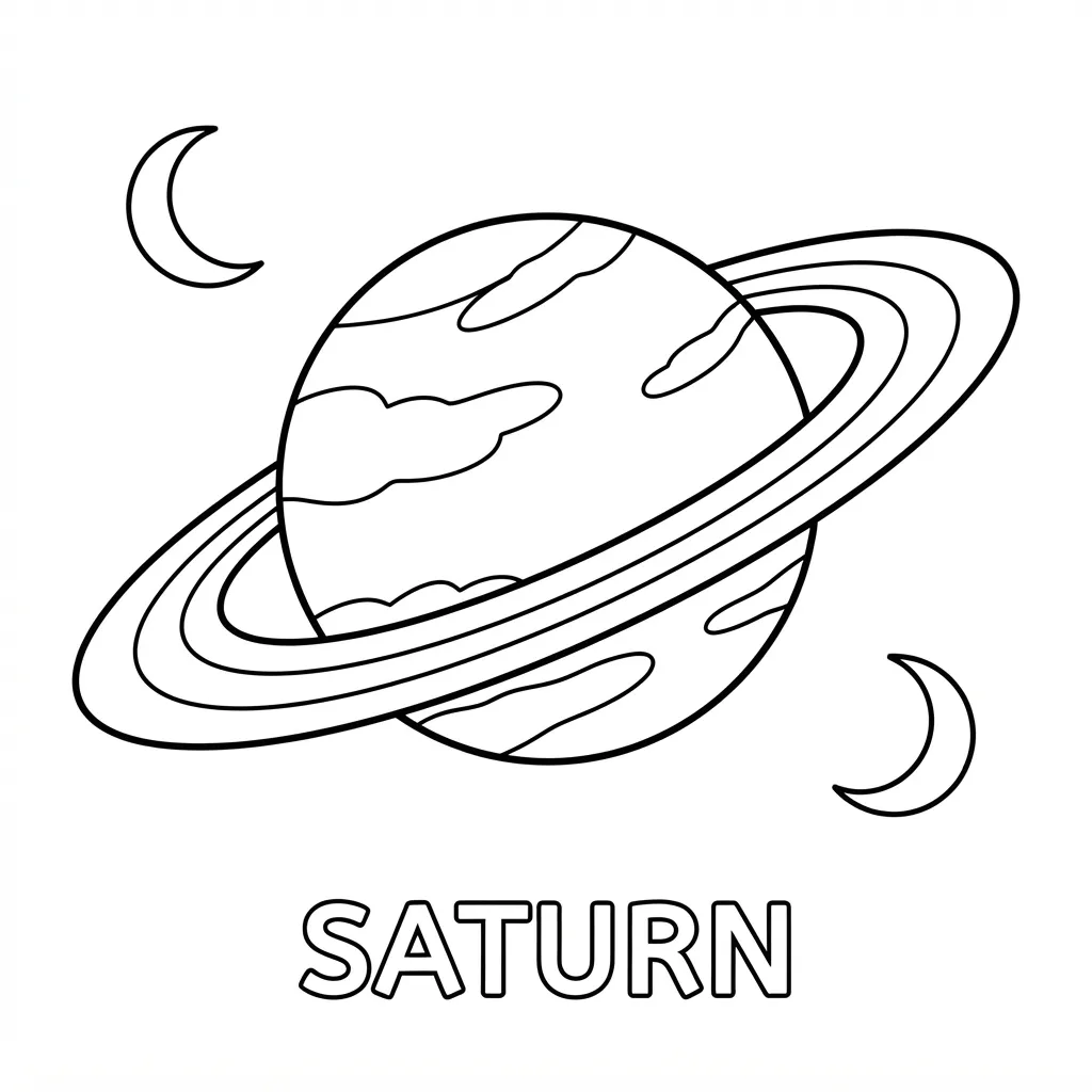 Planet Coloring Page — Saturn with Wide Rings