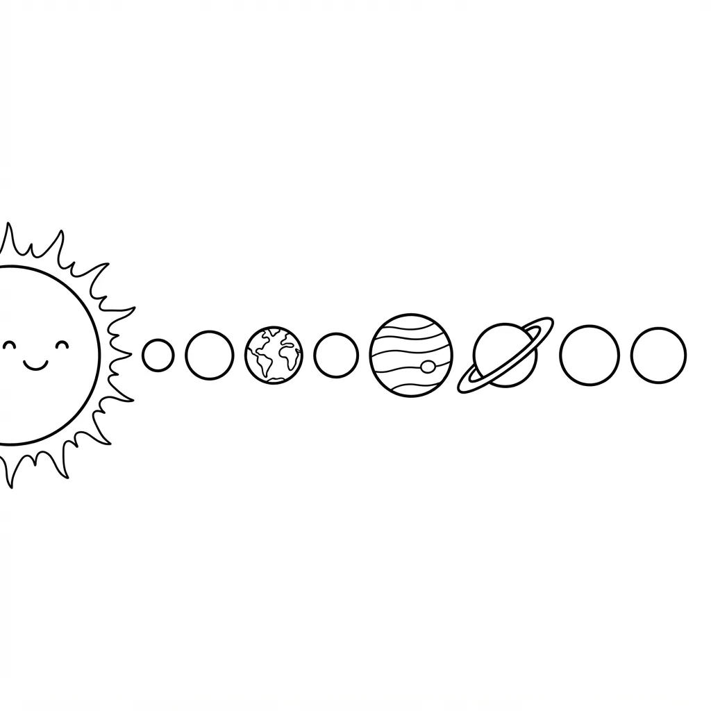 Solar System Coloring Page — Planets Lined Up in a Row