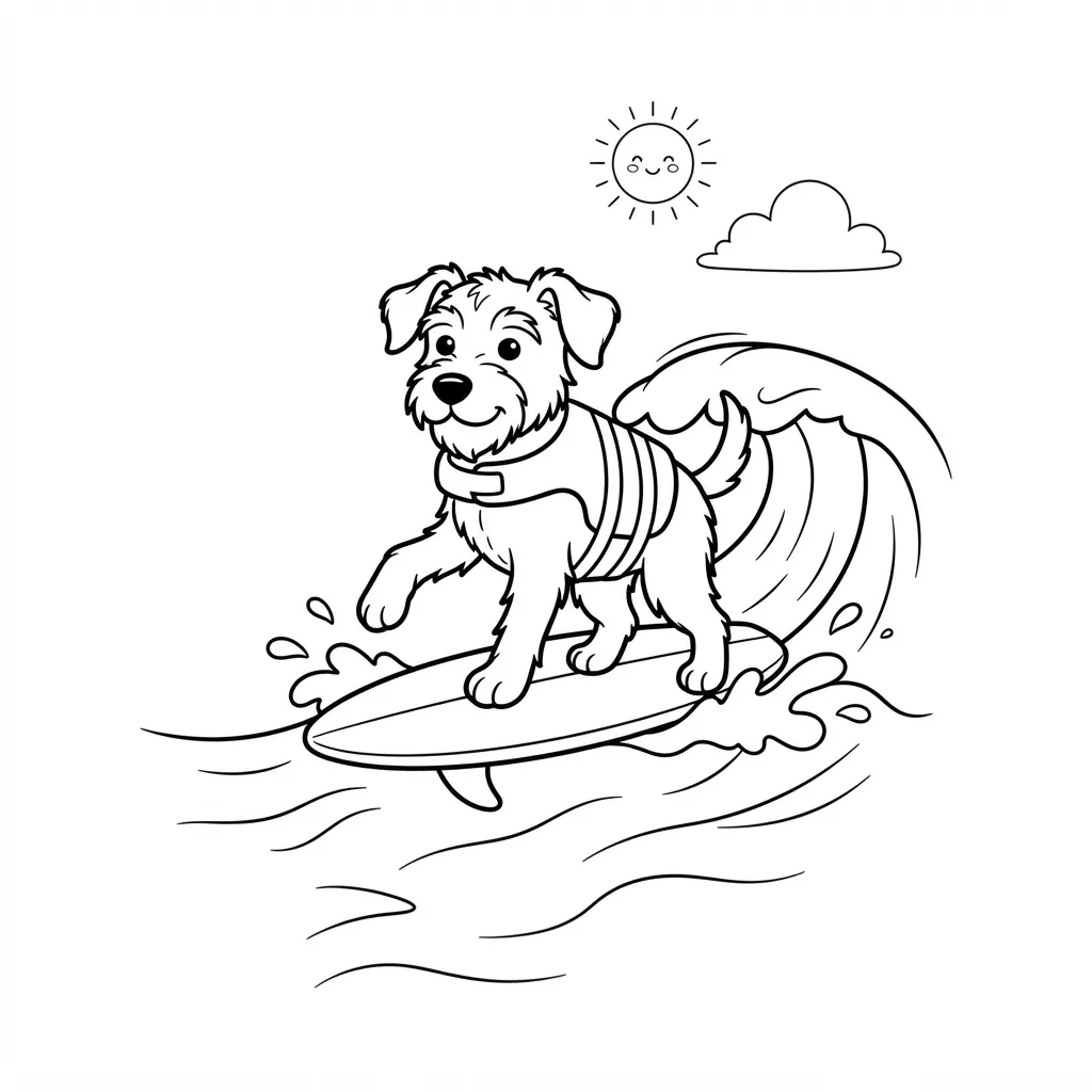 Surfing Coloring Page — Surfing on a Small Wave