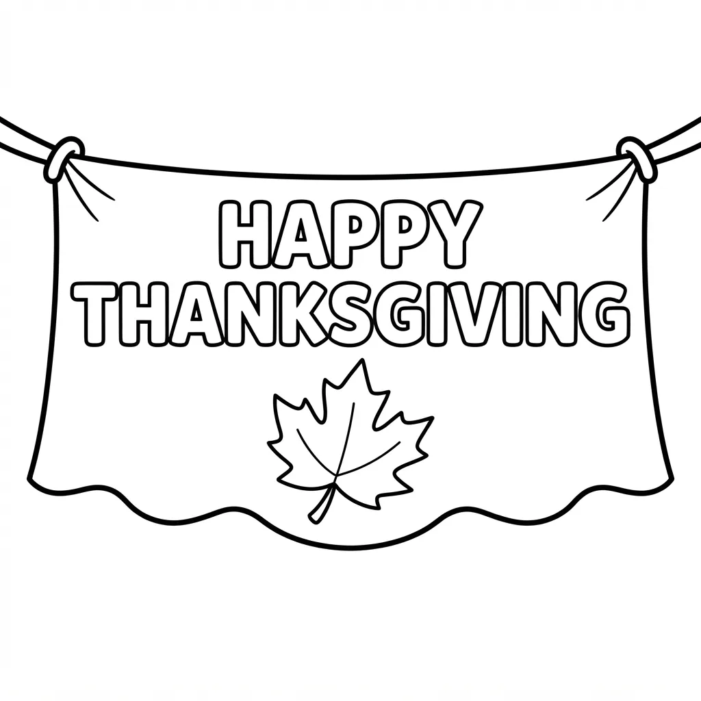 Easy Thanksgiving Coloring Page — Happy Thanksgiving with Maple Leaf
