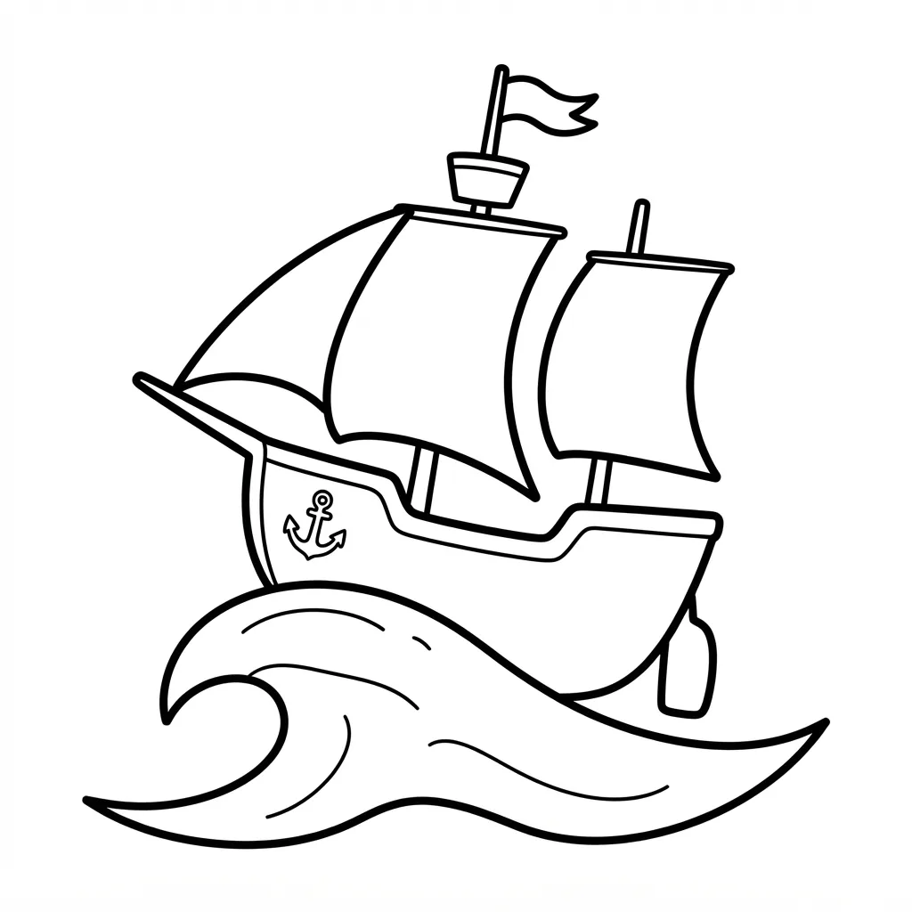 Easy Mayflower Coloring Page — Sailing on a Big Wave