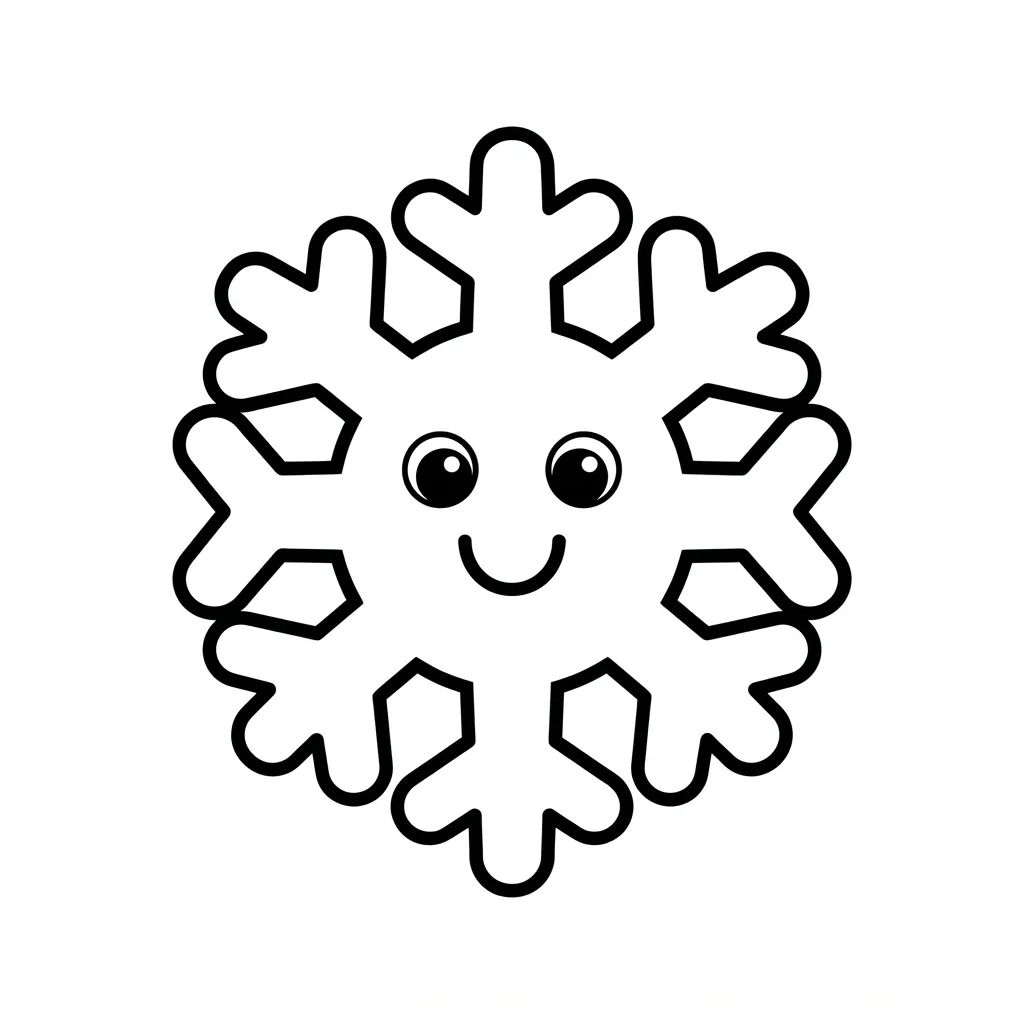 Easy Snowflake Coloring Page — Friendly Face and Simple Design