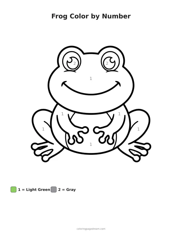 Frog Color by Number printable page — Cute With Big Round Eyes