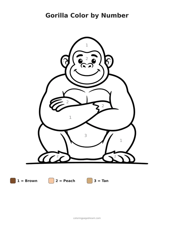 Gorilla Color by Number printable page — Smiling With Arms Crossed