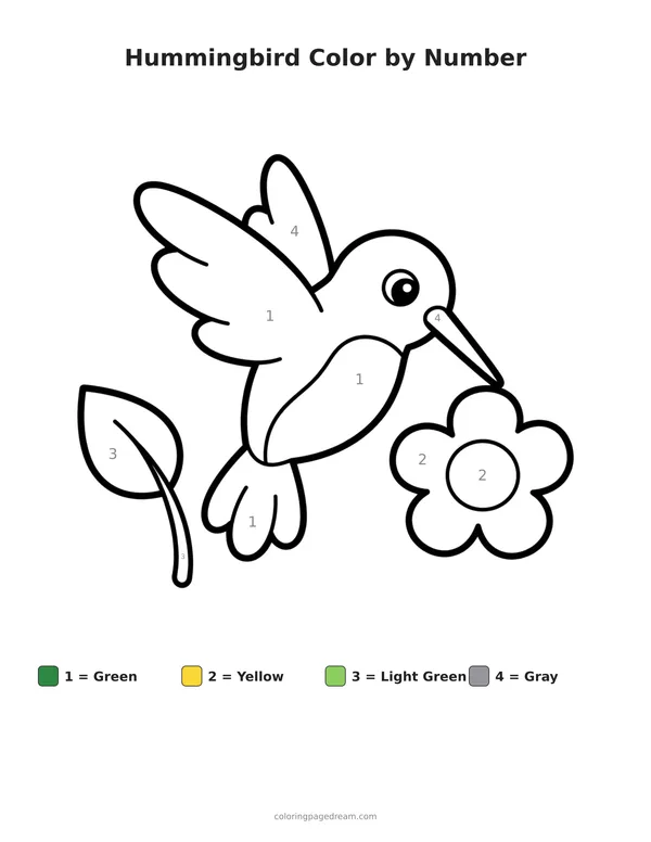 Hummingbird Color by Number printable page — Flying Near a Flower