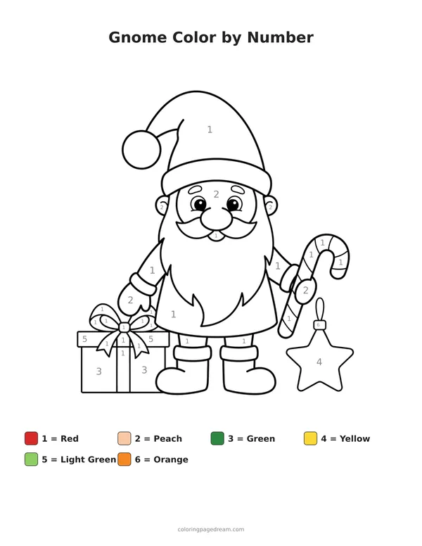 Gnome Color by Number printable page — With Long Beard and Tall Hat