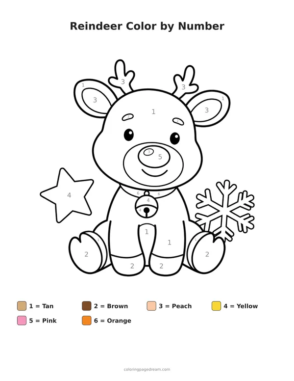 Reindeer Color by Number printable page — Sitting With a Bell Collar
