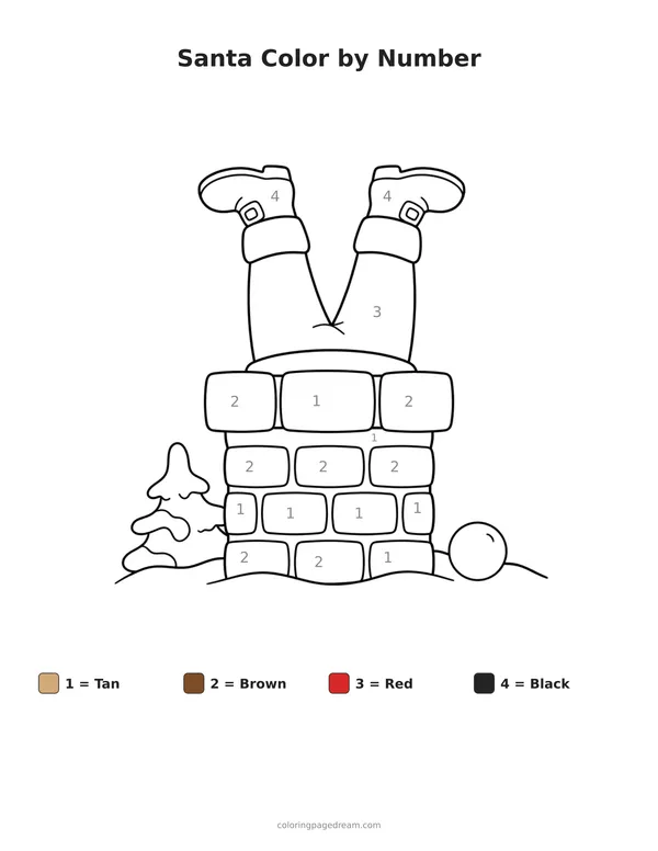 Santa Color by Number printable page — Stuck Upside Down in a Chimney