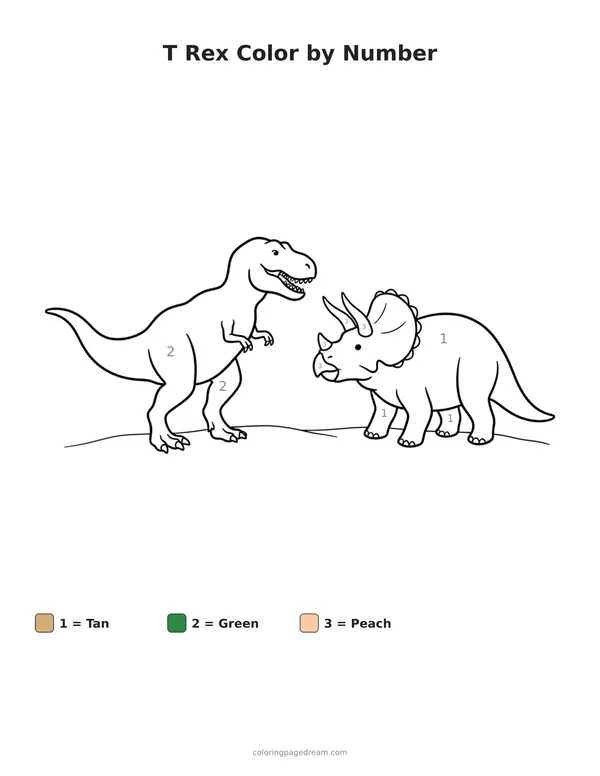 T Rex Color by Number printable page — T. Rex and Triceratops Facing Each Other