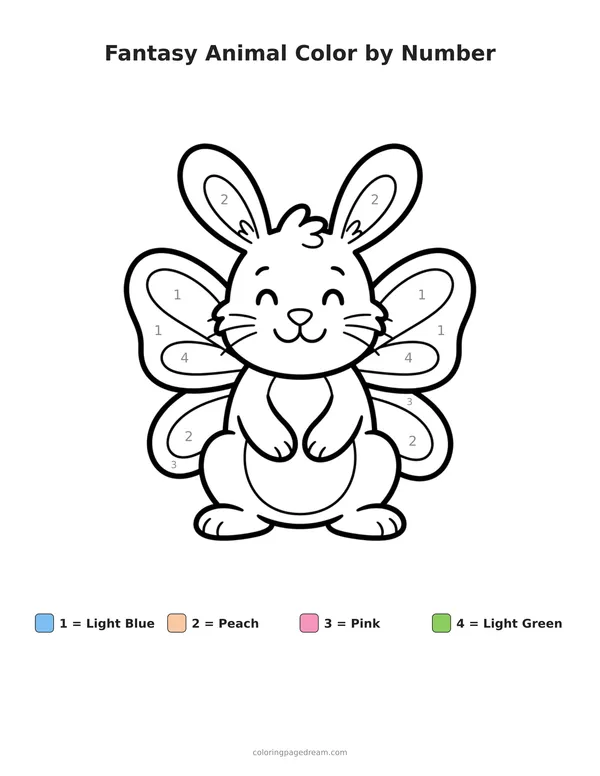 Fantasy Animal Color by Number printable page — With Butterfly Wings