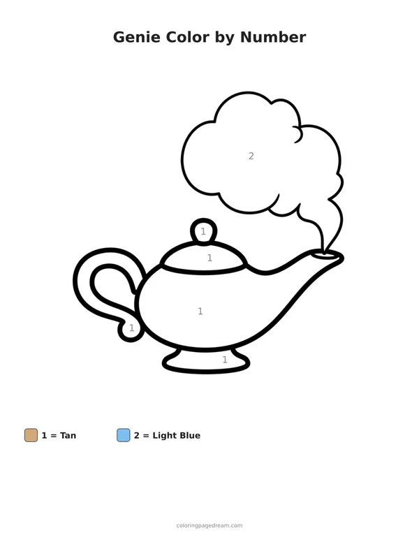 Genie Color by Number printable page — with a puff of smoke