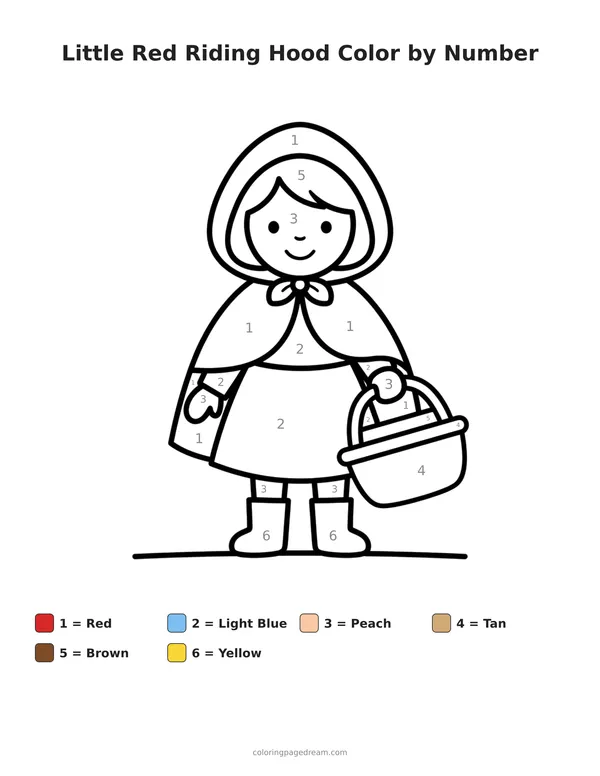 Little Red Riding Hood Color by Number printable page — Holding a Basket