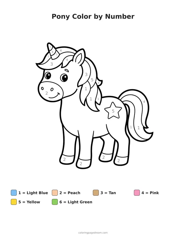 Pony Color by Number printable page — Friendly Face and Star Flank