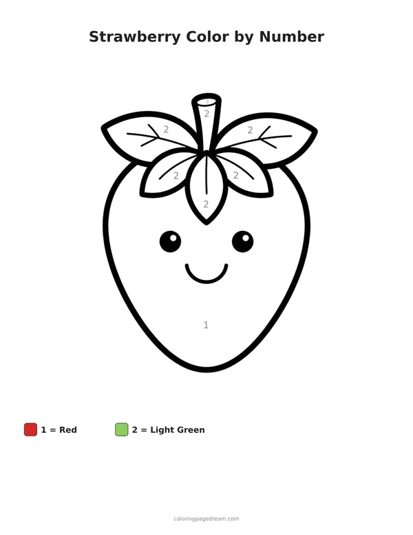 Strawberry Color by Number printable page — Cute With Happy Face