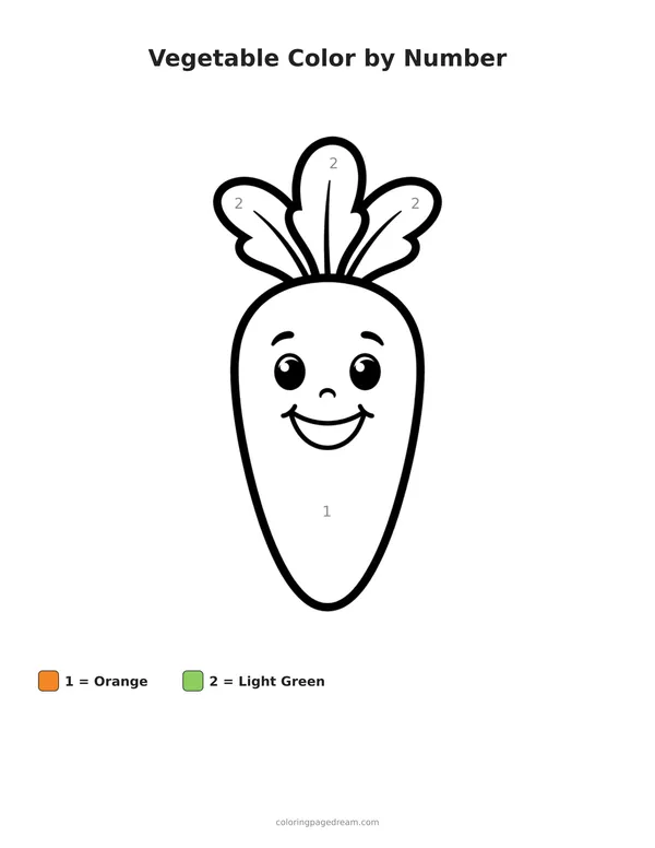 Vegetable Color by Number printable page — Friendly Face and Leafy Top