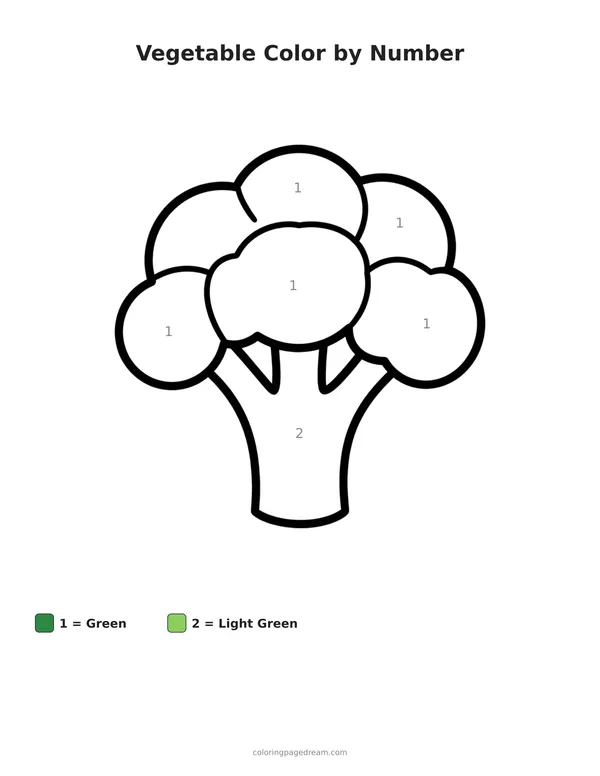 Vegetable Color by Number printable page — Simple Outline for Toddlers