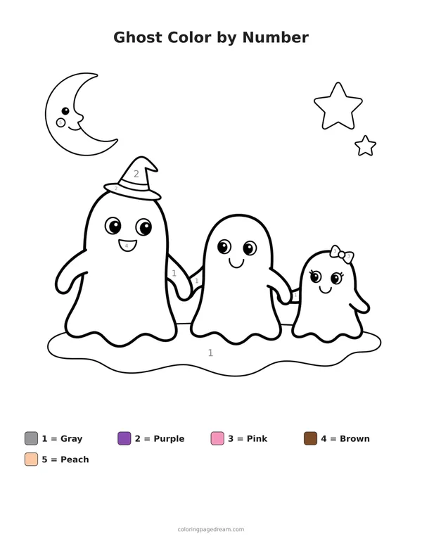 Ghost Color by Number printable page — Family Holding Hands