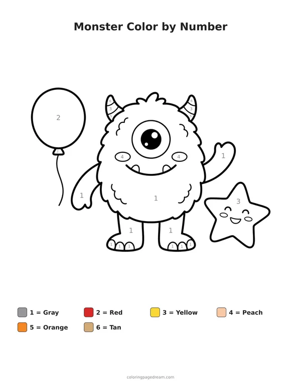 Monster Color by Number printable page — With One Big Eye