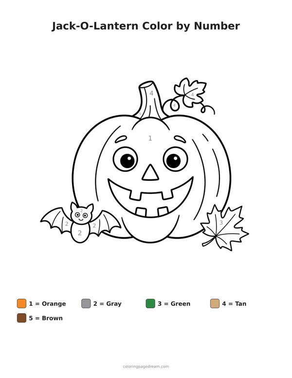 Jack-O-Lantern Color by Number printable page — With a Gap-Toothed Grin