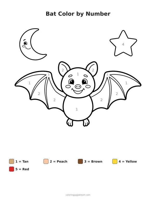 Bat Color by Number printable page — With Open Wings