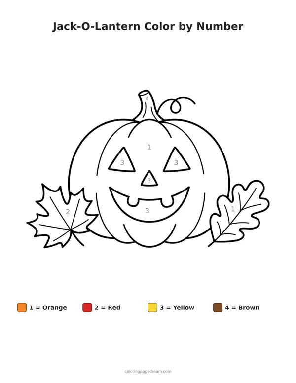 Jack-O-Lantern Color by Number printable page — With Triangle Eyes