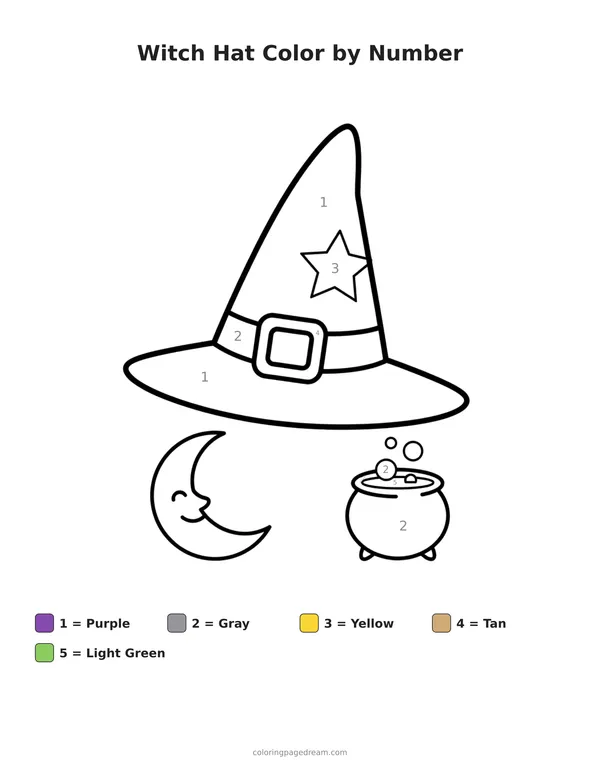Witch Hat Color by Number printable page — With a Buckle and a Star