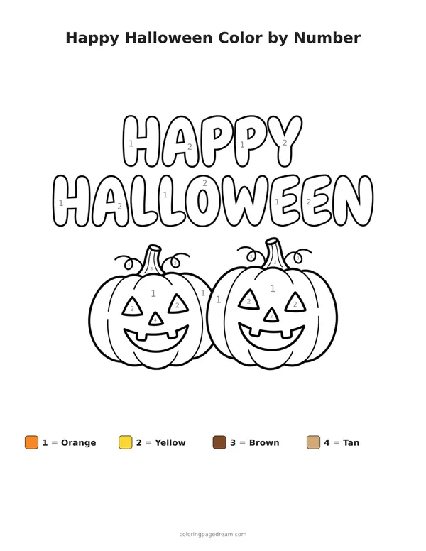 Happy Halloween Color by Number printable page — Bubble Letters With Pumpkins