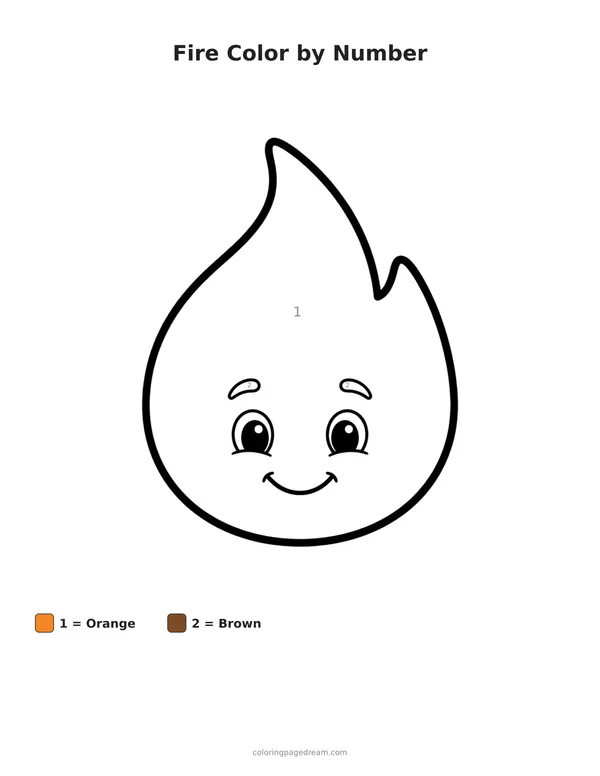 Fire Color by Number printable page — Friendly Cartoon Face