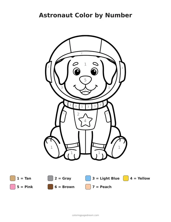 Astronaut Color by Number printable page — Dog in a Round Helmet
