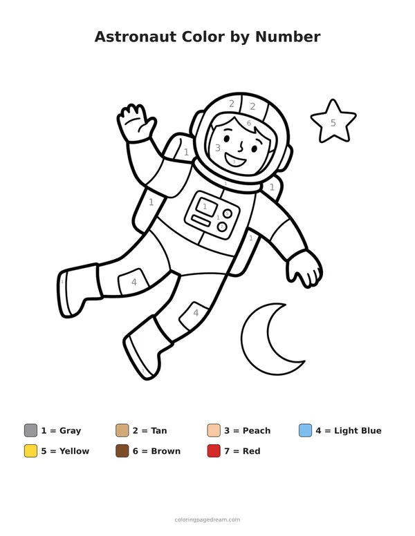 Astronaut Color by Number printable page — Waving in Outer Space