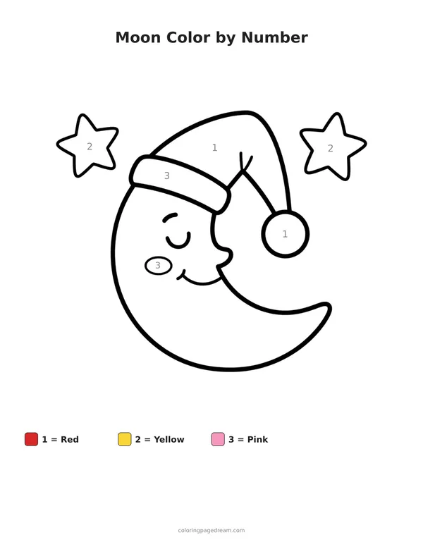Moon Color by Number printable page — Wearing a Sleeping Cap