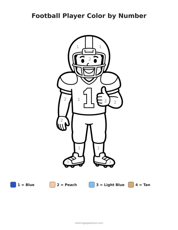 Football Player Color by Number printable page — Helmet Giving a Thumbs Up