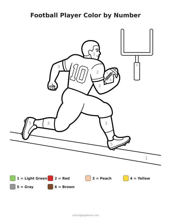 Football Player Color by Number printable page — Running With the Ball
