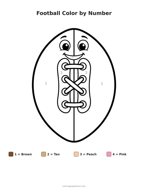 Football Color by Number printable page — Smiling Face and Laces