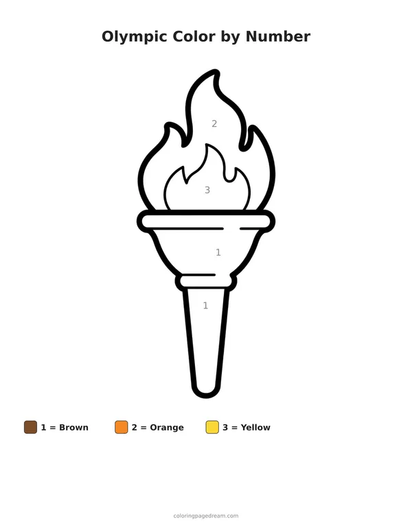 Olympic Color by Number printable page — Burning Brightly With Flames