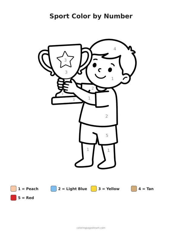 Sport Color by Number printable page — Holding A Winner Cup
