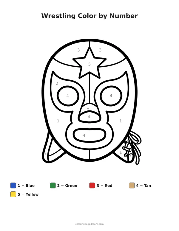 Wrestling Color by Number printable page — Lucha Libre Star Design