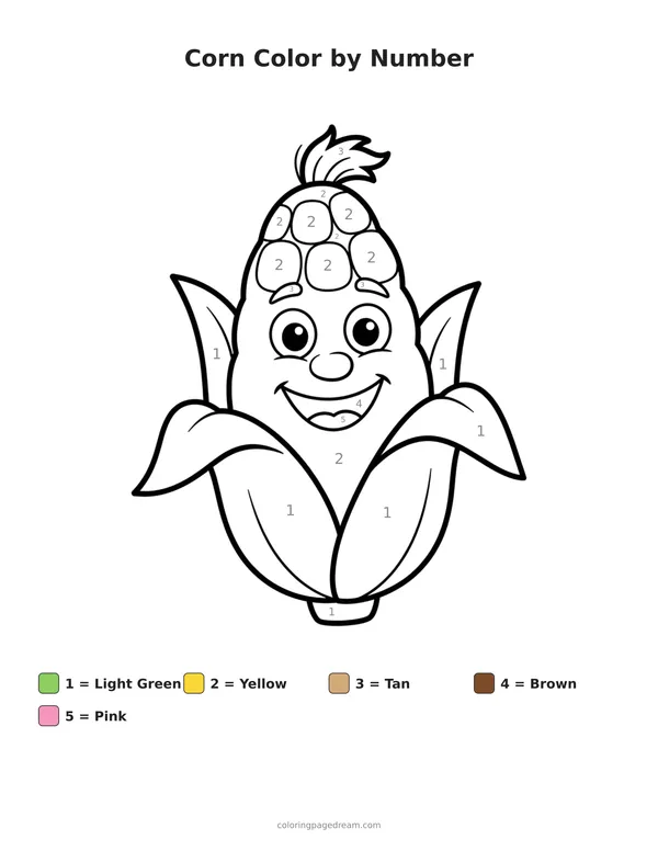 Corn Color by Number printable page — Friendly Face With Husk