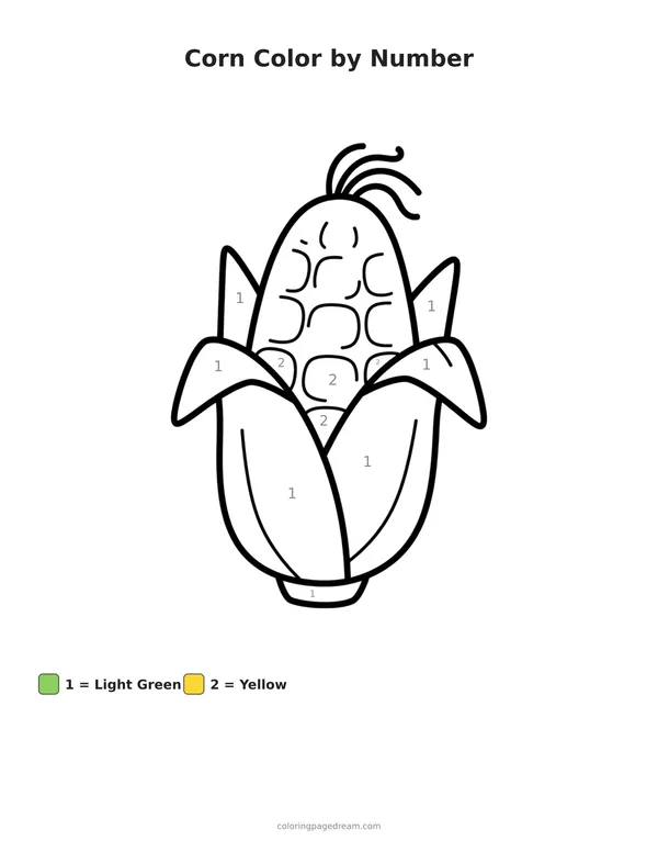 Corn Color by Number printable page — Shucked Ear With Husk