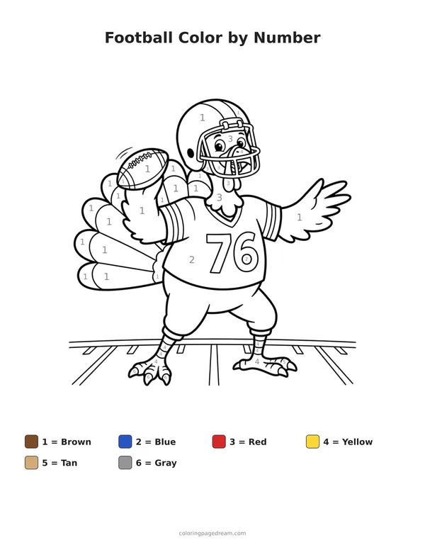 Football Color by Number printable page — Playing Football in a Helmet