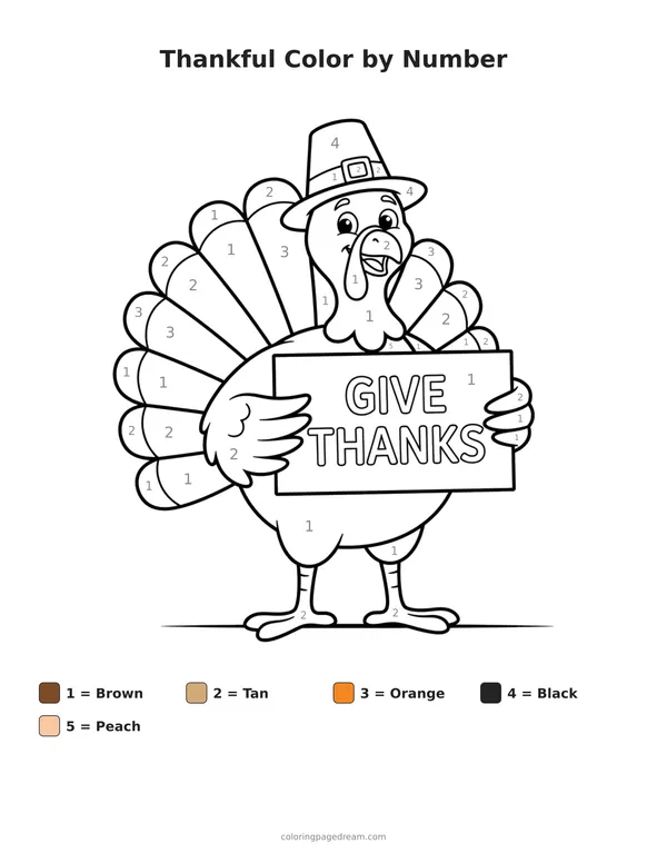 Thankful Color by Number printable page — Holding a Give Thanks Sign