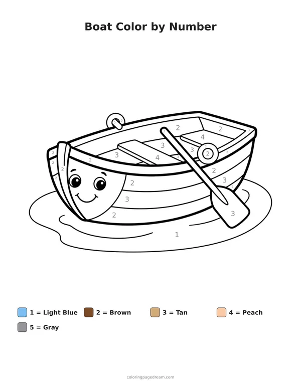 Boat Color by Number printable page — Friendly Face with an Oar