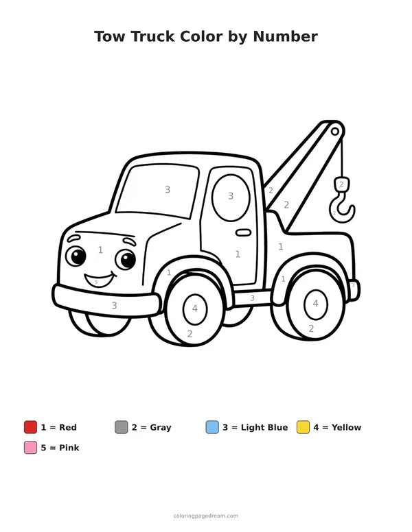 Tow Truck Color by Number printable page — Smiling With A Hook