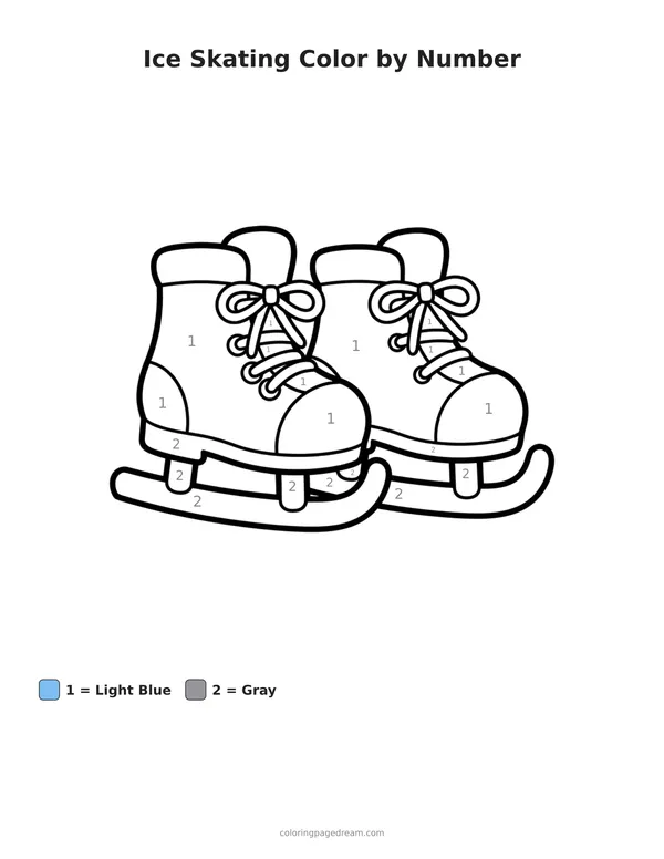 Ice Skating Color by Number printable page — Pair of Ice Skates