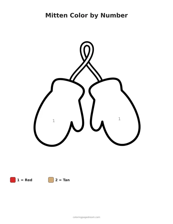 Mitten Color by Number printable page — Pair of Mittens on a String