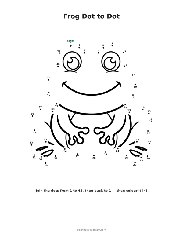 Frog Dot to Dot printable page — Cute With Big Round Eyes