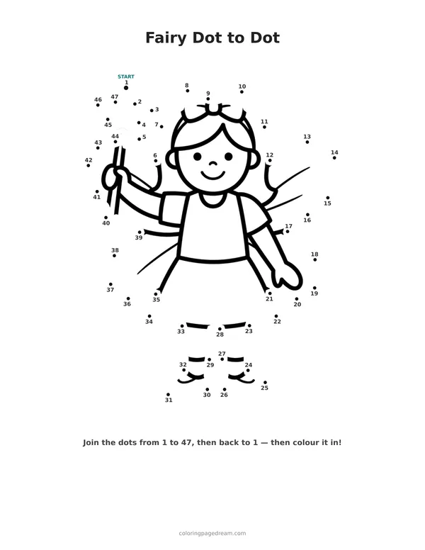 Fairy Dot to Dot printable page — Holding a Star Wand