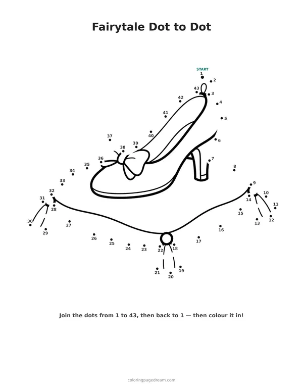 Fairytale Dot to Dot printable page — Resting on a Tasseled Cushion
